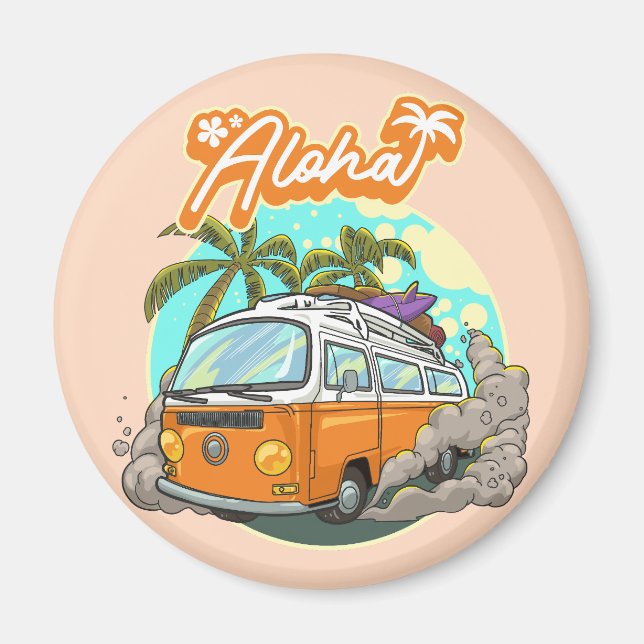 Aloha Retro Surf Van Magnet (Vorne)