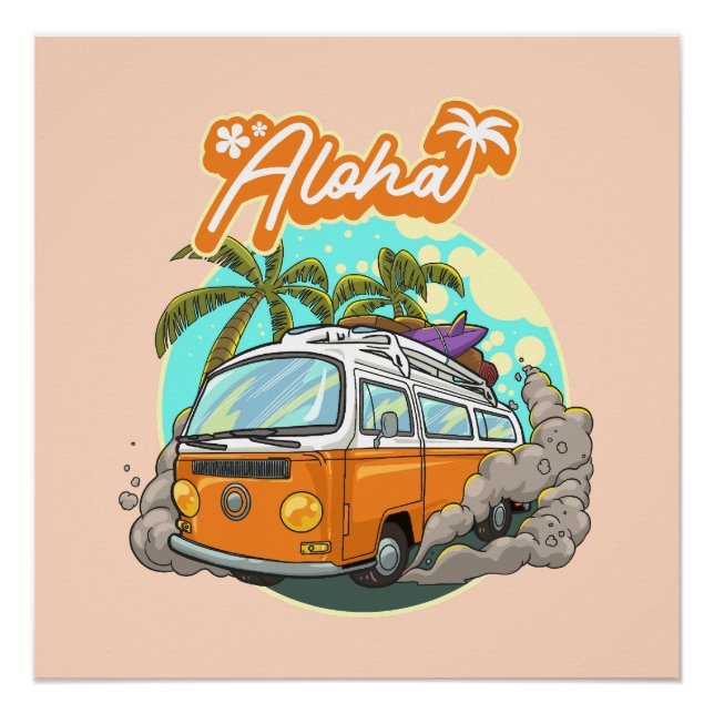 Aloha Retro Surf Van Poster (Vorderseite)