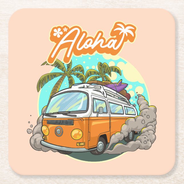 Aloha Retro Surf Van Rechteckiger Pappuntersetzer (Vorderseite)