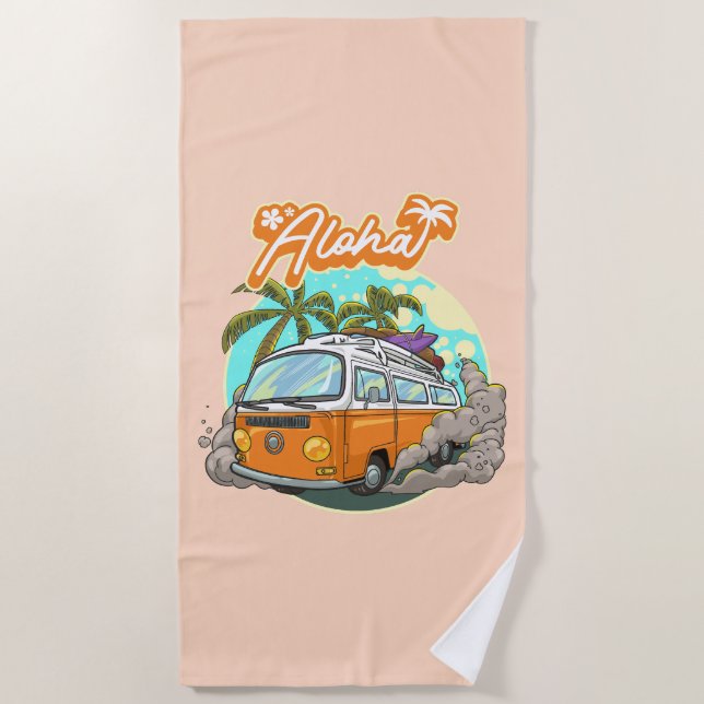 Aloha Retro Surf Van Strandtuch (Vorderseite)