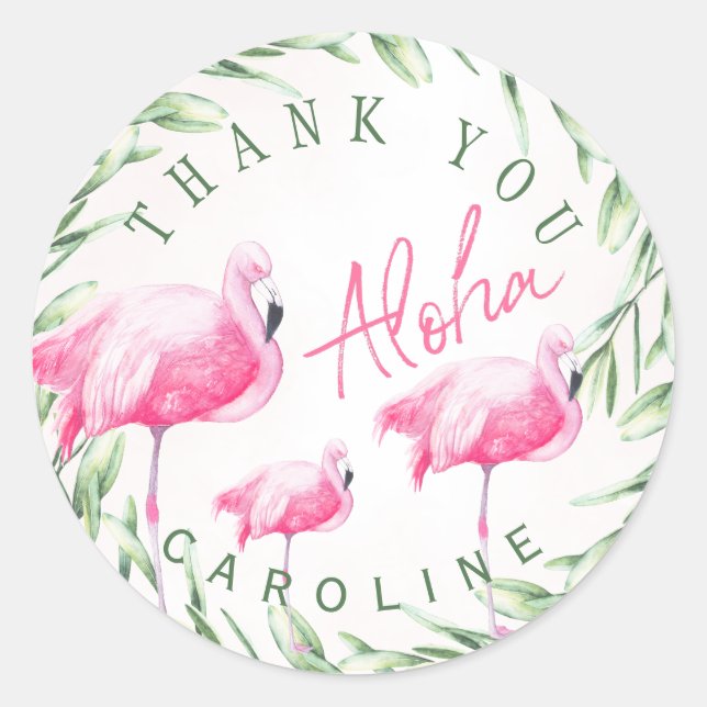 Aloha rosa Flamingos tropischer Kranz vielen Dank Runder Aufkleber (Vorderseite)