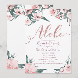 Aloha Rosa Tropischer Sommer Florale Hochzeitsdusc Einladung