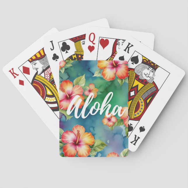 Aloha schöne Hibiskus Blume Muster Hawaii Spielkarten (Rückseite)