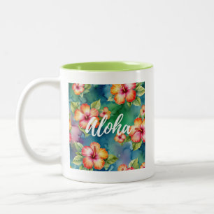 Aloha schönes Hibiskus-Blumenmuster Hawaii Zweifarbige Tasse
