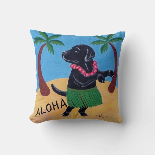 Aloha schwarzes Labrador-Kissen Kissen (Vorderseite)