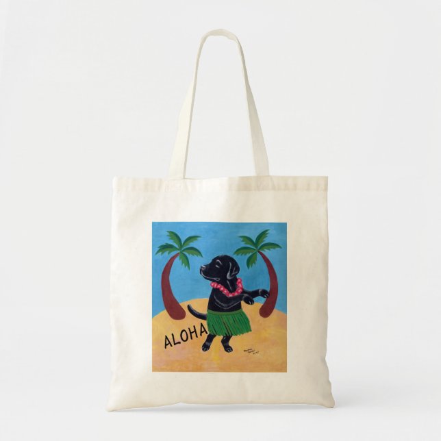 Aloha schwarzes Labrador Tragetasche (Vorne)
