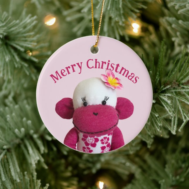 Aloha Sock Monkey (Girl) Keramik Ornament (Baum)