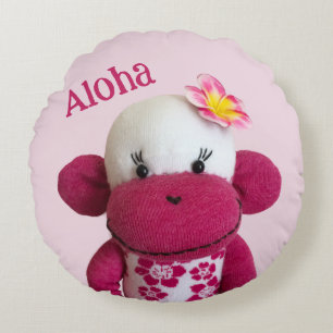 Aloha Sock Monkey (Girl) Rundes Kissen