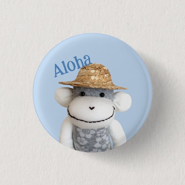 Aloha Sock Monkey (Junge) Button (Vorderseite)
