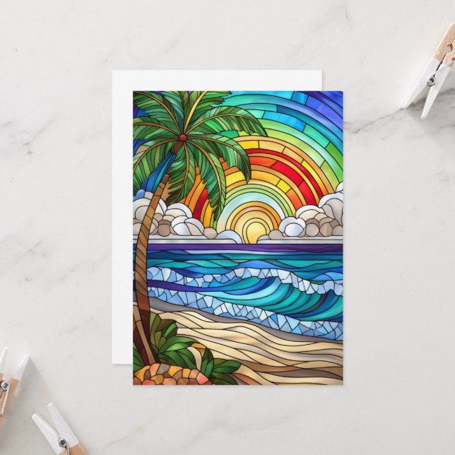 Aloha Sonnenuntergang Insel Buntglas Kunstkarte (Vorderseite/Rückseite Beispiel)
