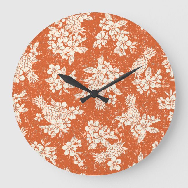 Aloha Spirit: Hibiskus-Ananas Harmonie. Große Wanduhr (Vorderseite)