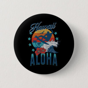 Aloha Strand Hawaii Surfen Vintage Hawaiian Retro Button