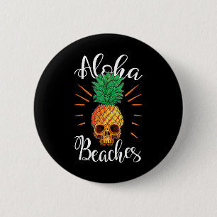 Aloha Strände Hawaii Ananas Totenkopf Urlaubsshirt Button