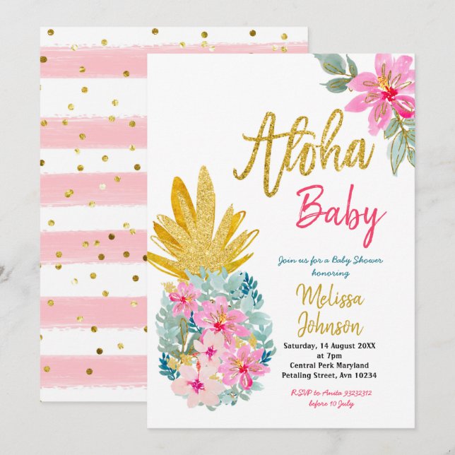 Aloha Summer Ananas Babydusche Einladung (Vorne/Hinten)