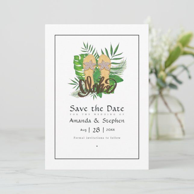 Aloha Summer Beach Wedding Save the Date (Stehend Vorderseite)