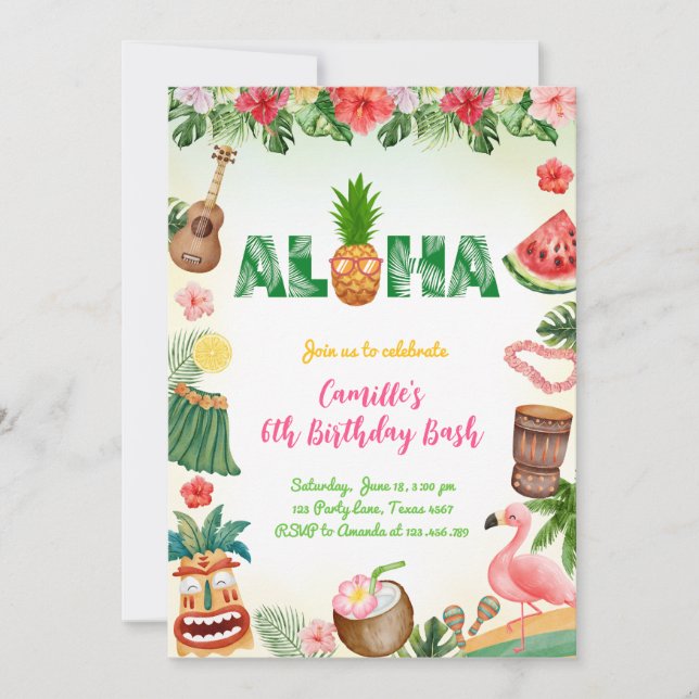 Aloha Summer Girl Birthday Einladung (Vorderseite)