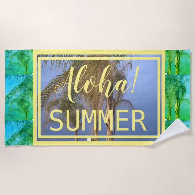 Aloha Summer Green Palm Trees Beach Towel Strandtuch (Vorderseite)