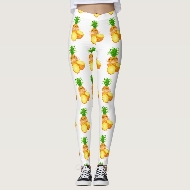 Aloha Summer Pineappel_ Hawaiianische Inseln Leggings (Vorderseite)