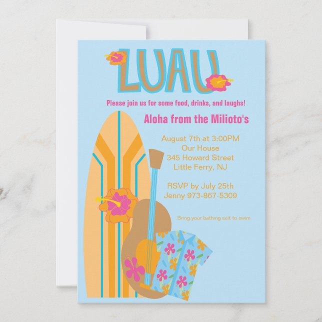 Aloha Surf Board Hawaiian Party Invitation (Devant)