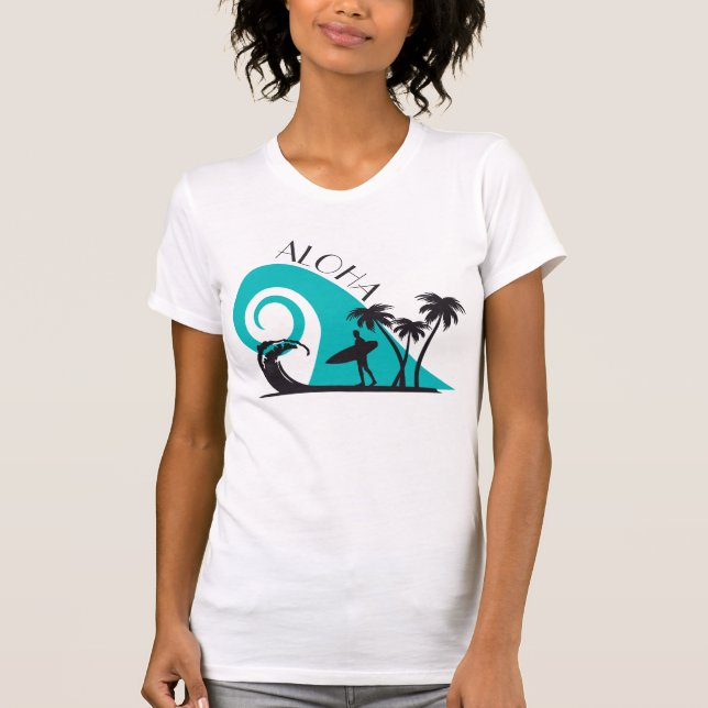 Aloha Surf und Palmen Bäume Moderne T-Shirt (Vorderseite)