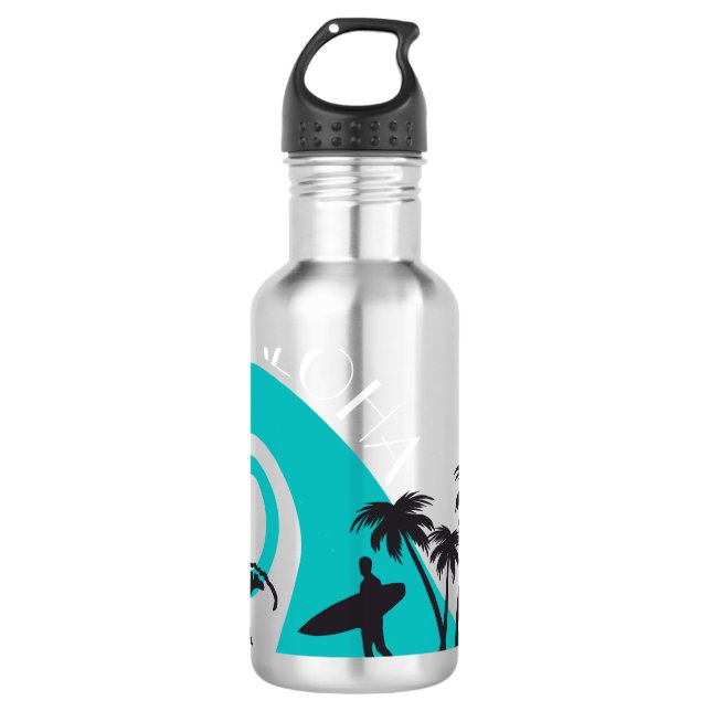Aloha Surf und Palmen Edelstahlflasche (Vorderseite)