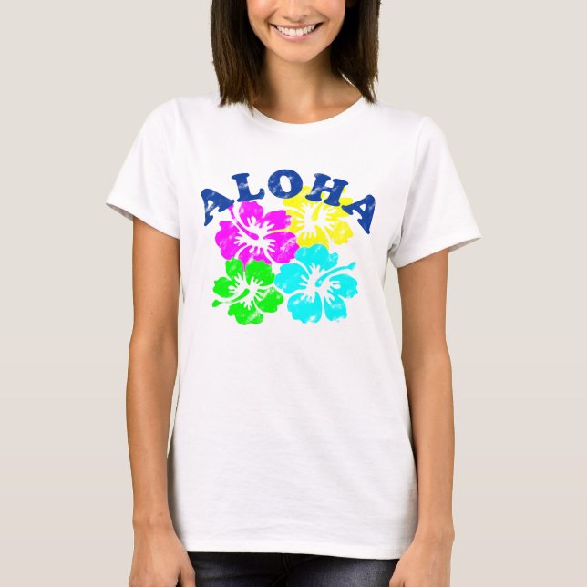 Aloha T - Shirt farbenfrohe hawaiianische Blume (Vorderseite)