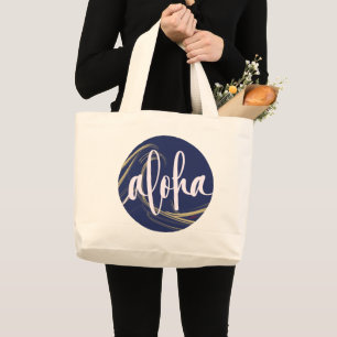 Aloha-Tasche Dunkelblau Gold mit Kai Ocean-Motiv Jumbo Stoffbeutel