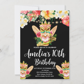 Aloha, Tiki Mask Party, Luau Birthday, Tropical Einladung