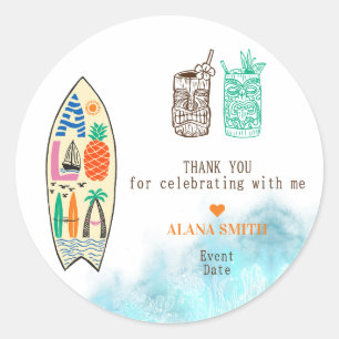 Aloha TIKI Surfboard Tropical Luau Hawaiian Party Runder Aufkleber