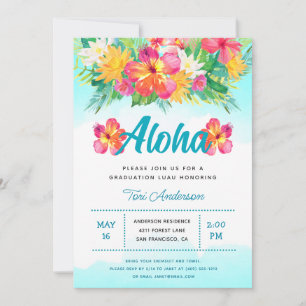 Aloha Tropical Abschluss Luau Glitzer Einladung