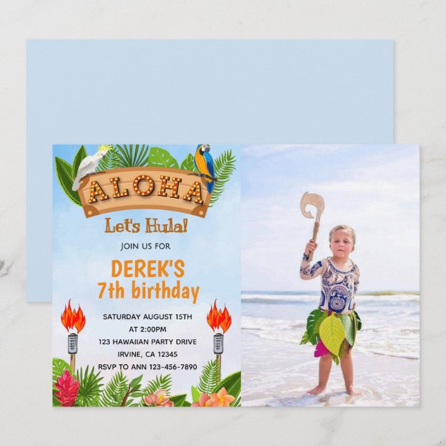 Aloha Tropical Anniversaire Invitation Avec Photo (Devant / Derrière)