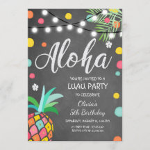 Aloha Tropical Anniversaire invitation Hawaii Luau