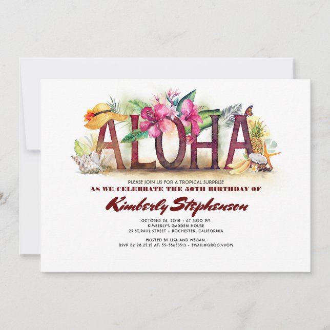 Aloha Tropical Beach | Ananas Hawaiian Birthday Einladung (Vorderseite)