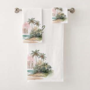 Aloha Tropical Beach Palm Trees Badhandtuch Set
