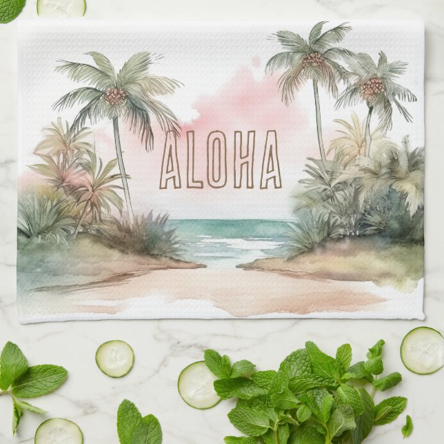 Aloha Tropical Beach Palm Trees Geschirrtuch (Gefaltet)