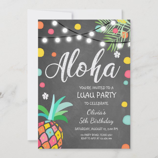 Aloha Tropical Birthday Party laden Hawaii Luau ei Einladung (Vorderseite)
