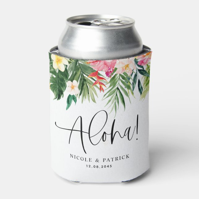 Aloha Tropical Blume and Greenery Summer Wedding Dosenkühler (Kanne Vorderseite)