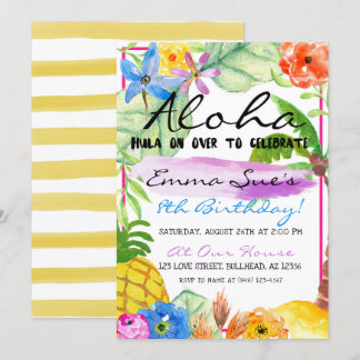 Aloha Tropical Blume Luau Watercolor Geburtstag Einladung