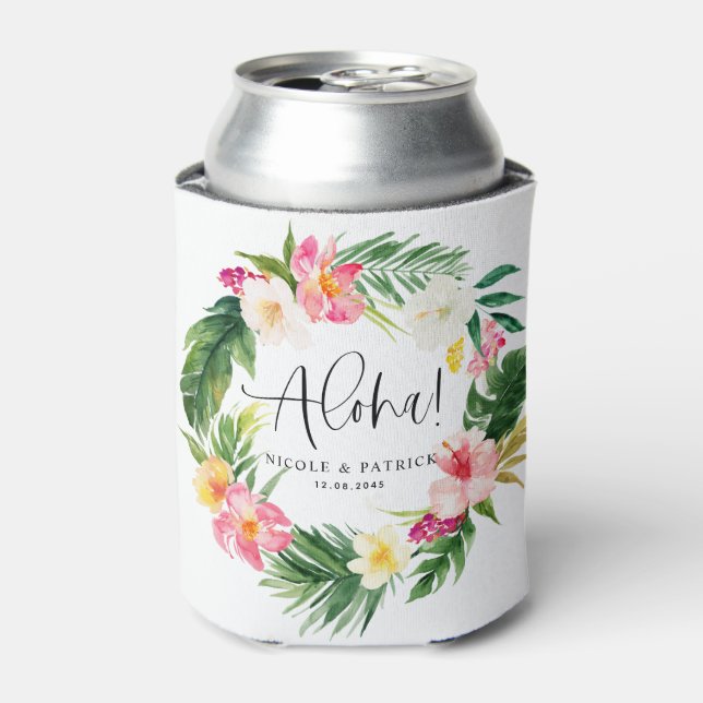 Aloha Tropical Blume Wreath Summer Wedding Dosenkühler (Kanne Vorderseite)