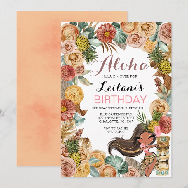 Aloha Tropical Boho Luau Invitation Anniversaire (Devant / Derrière)