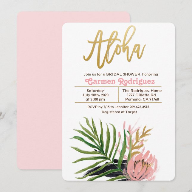 Aloha Tropical Brautparty Floral Einladung (Vorne/Hinten)