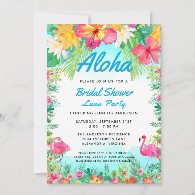 Aloha Tropical Brautparty Luau Einladung Blue (Vorderseite)