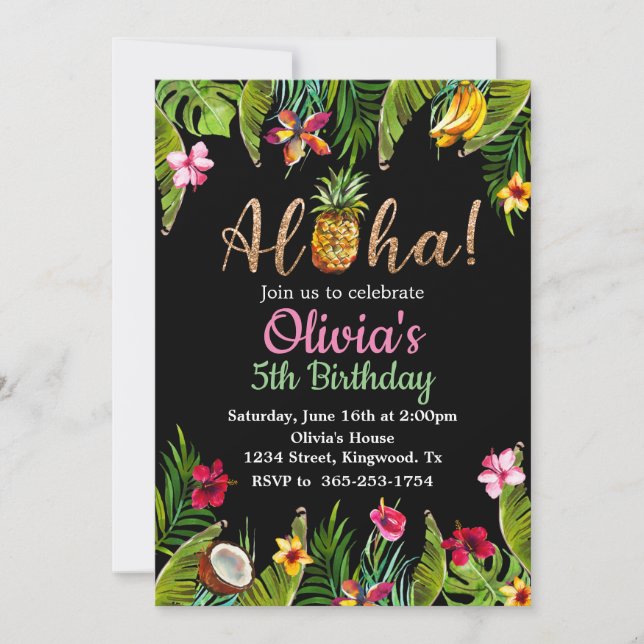 Aloha Tropical Chalkboard Einladung (Vorderseite)
