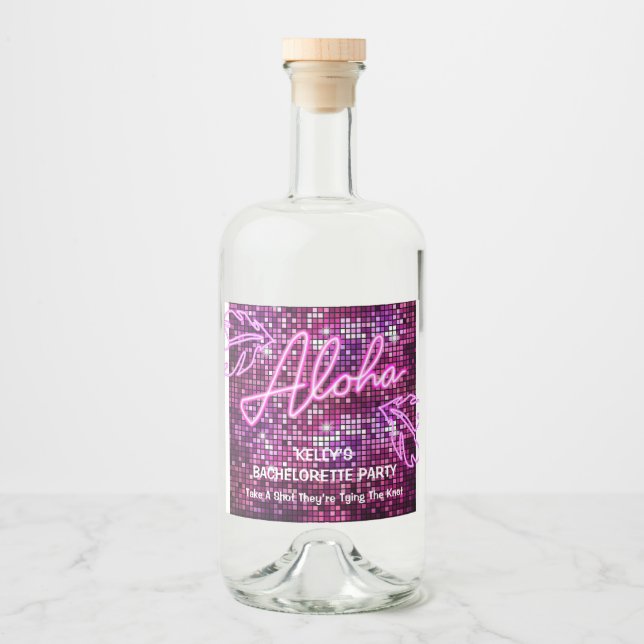 Aloha Tropical Disco Junggeselinnen-Abschied Neon Alkoholflaschenetikett (Vorderseite)