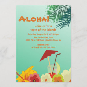 Aloha Tropical Drinks Sommermonat Party Luau Einla Einladung
