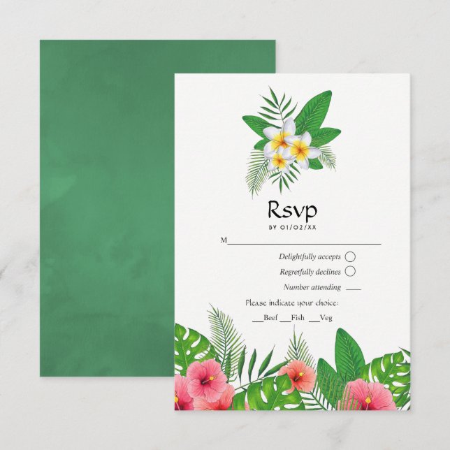 Aloha Tropical Feuilles Beach Wedding RSVP (Devant / Derrière)
