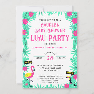 Aloha Tropical Flamingo Couples Kinderdusche Luau Einladung
