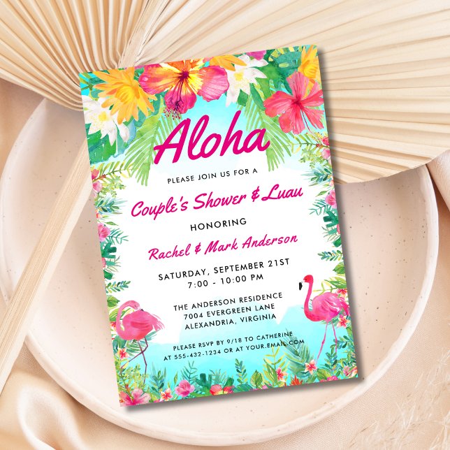 Aloha Tropical Flamingo Luau Couple's Dusche Einladung (Von Creator hochgeladen)