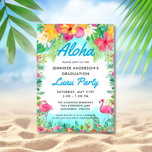 Aloha Tropical Flamingo Luau Party Abschluss Blue Einladung