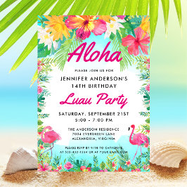 Aloha Tropical Flamingo Luau Party Geburtstag Einladung